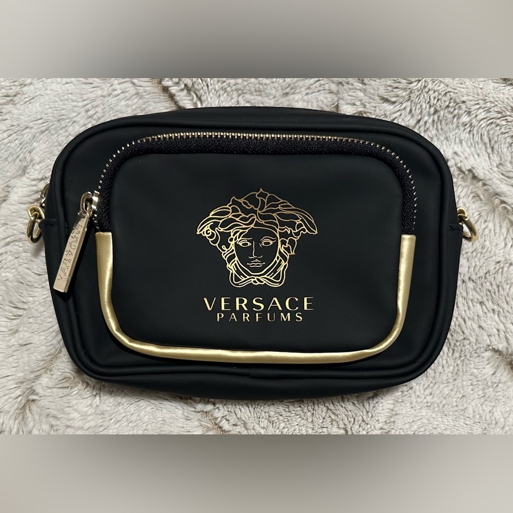 Versace Parfums Black and Gold Pouch Vanity Bag Gold Medusa Front Logo - Picture 2 of 16